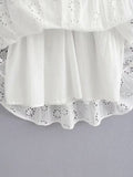 Foridol White Lace Sleeveless Summer Dress Women Hollow Out Embriodery Sundress Casual Button Beach Boho Vintage Short Dress