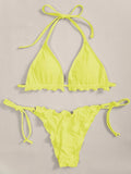 Halter String Ruffled Frilled Bikini 2026 Women Swimsuit Female Swimwear Two Pieces Bikini Set Padded Bather Bathing Suit Swim