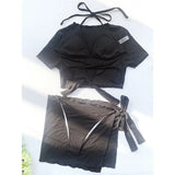 XS - L Ribbed Halter Bikini Women Swimwear Female Swimsuit Four-pieces Bikini set With Sarong Bather Bathing Suit Swim V3152B