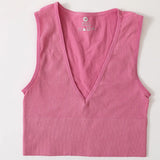 Deep V-Neck Crop Top 18 Colors Slim Fit Tank Stretchy Sleeveless Crop Vest Casual Ribbed Knit Top Low Cut Summer Camisole M-XL