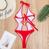 Lace up Halter Tummuy Cut Out Female Thong Swimwear One Piece Swimsuit Women Backless Monokini High Cut Bather Bathing Suit Swim