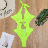 Lace up Halter Tummuy Cut Out Female Thong Swimwear One Piece Swimsuit Women Backless Monokini High Cut Bather Bathing Suit Swim