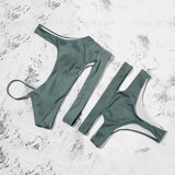 ZTVitality Solid Sexy Bikinis High Waist Bikini 2021 Hot Sale Asymmetry Straps Hollow Out Swimsuit Female Swimwear Women Biquini