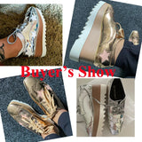 Luxury Stars Chunky Platform Brogue Shoes Women Lace Up Thick Sole Patent Leather Shoes Woman Non Slip Wedges Oxford Flats Mujer