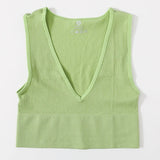 Deep V-Neck Crop Top 18 Colors Slim Fit Tank Stretchy Sleeveless Crop Vest Casual Ribbed Knit Top Low Cut Summer Camisole M-XL