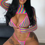 2025 Sexy Long Sleeve Striped Bikini Women Brazilian Swimwear Female Swimsuit 3 Pieces Bikini Set Halter Micro Bathing Suit Swim