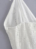 Foridol White Lace Sleeveless Summer Dress Women Hollow Out Embriodery Sundress Casual Button Beach Boho Vintage Short Dress