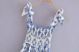 Blue Floral Embroidey Summer Beach Dress Women Casual Holiday Bohemian Dress Boho Sundress Maxi Long Vestidos Fashion Clothes