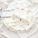 1 Pack Cute Bear & Strawberry Print Cotton Mid-Rise Panties Women's Comfort Underwear M-XL Grid & Striped Print Lingerie