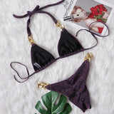 Halter Chains Rhinestone Diamond Bikini Women Swimsuit Female Ribbed Swimwear Two Pieces Bikini set Brazilian Bathing Suit Swim