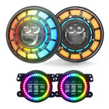 SPDZ1 Oculus 7” RGB LED Headlights with LED RGB Fog Light Kit – App Controlled Multi-Mode Halo