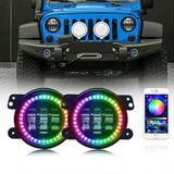 SPDZ1 Oculus 7” RGB LED Headlights with LED RGB Fog Light Kit – App Controlled Multi-Mode Halo