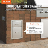 VEVOR Outdoor Kitchen Door Drawer Combo 29.5" W x 22.6" H x 21.7''D, Access Door/Triple Drawers with Propane Drawer and Adjustable Garbage Ring, Perfect for BBQ Island Patio Grill Station