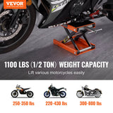 VEVOR Motorcycle Lift, 1100 LBS Motorcycle Scissor Lift Jack with Wide Deck & Safety Pin, 3.7"-13.8" Center Hoist Crank Stand, Steel Scissor Jack for Street Bikes, Cruiser Bikes, Touring Motorcycles