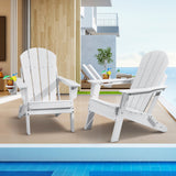 VEVOR Adirondack Chair Plastic, Set of 2 All-Weather Portable Folding Fire Pit Chair, Outdoor Adirondack Patio Chair with Cup Holder, with Relaxing Arm Rest Ergonomic, for Garden, Backyard - White
