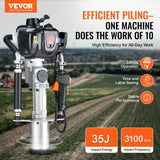 VEVOR 37.77cc Gas-Powered T Post Driver, 4-Stroke Engine Gasoline Fence Piling Pounder, with 3 Post Driving Head(45/55/88 mm) , 1000W Portable Piledriver For Farm, Ranch Fencing, Road Improvements