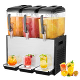 VEVOR Commercial Beverage Dispenser, 3 Tanks 12 L / 12.7 QT Per Tank Juice Dispenser, 370W Stainless Steel Ice Tea Drink Machine with 45°F-54°F Cooling Temperature, for Cold Drink Restaurant Bar Party