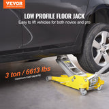VEVOR Low Profile Floor Jack 3 Ton (6600 lbs), Heavy Duty Aluminum Hydraulic Racing Floor Jack, Hydraulic Car Jack, Dual Piston Quick Lift Pump, 3.7"-18.3" Height Lifting Range (Yellow)