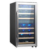 VEVOR 33-Bottle Wine Cooler, Dual Zone & Dual Temperature Wine Fridge, Freestanding Refrigerator with Circulating Air-cooling and Digital Control, Tempered Glass Door with UV Protection, for Home Bar