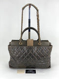 CHANEL Glazed Calfskin Shagreen Large Bindi CC Grey Tote Hand Bag