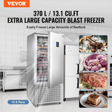VEVOR Commercial Blast Freezer, 370 L / 13.1 Cu.ft Blast Chiller with 15 Trays, Blast Chiller Freezer Chest with 4 Freezing Modes, Stainless Steel Food Blast Freezer with Casters for Restaurant, Seafood