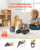 8 VEVOR Remote Control Excavator Toy, 15 Channel, 3 in 1 Remote Control Digger with Metal Shovel, 1:14 Scale RC Excavator with Light & Sound, Full Functional Construction Vehicles for Kids, 2 Batteries