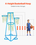 VEVOR Kids Basketball Hoop, 4-Hoop Child Basketball Hoops, Portable Basketball Stand with Adjustable Heights and 3 Balls, Indoor and Outdoor Basketball Toy Set for Children of All Ages, Boys & Girls