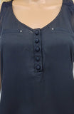 BCX Chiffon Front Knit Back Henley Tank, Black, Size Small