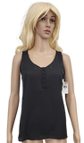 BCX Chiffon Front Knit Back Henley Tank, Black, Size Small