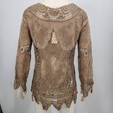 Oddy Boutique Taupe Crochet Long Sleeve Top, Size S/M