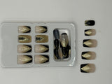 Midnight Luxe Press-On Nails – Black & Gold Glitter Elegance