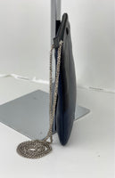 Chanel Quilted Lambskin Leather Black Blue Large Boy Zip Pouch Added Chain