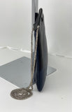 Chanel Quilted Lambskin Leather Black Blue Large Boy Zip Pouch Added Chain