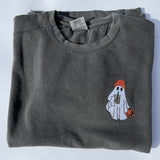 Adult Embroidered Iced Coffee Ghost Comfort Colors Crewneck Sweatshirt - more colors