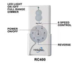 Minka-Aire AireControl 6-Speed 32 Bit Dimmer Handheld Ceiling Fan Remote Control - White - RC400, CR400T, 2AHC3CR400T