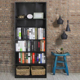 71-inch Tall 5-Shelf Bookcase in Black Wood Finish