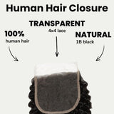 Jerry Curl 4x4 Transparent Lace Human Hair Closure