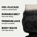 Jet Black Body Wave 4x4 HD Lace Human Hair Closure