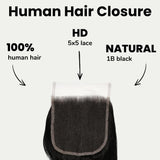 Jet Black Body Wave 5x5 HD Lace Human Hair Closure