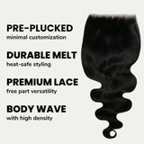 Jet Black Body Wave 6x6 HD Lace Human Hair Closure