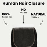 Jet Black Body Wave 7x7 HD Lace Human Hair Closure