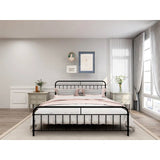 King size Black Metal Platform Bed Frame with Rounded Headboard Footboard