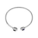 Sterling Silver Diamond Accent Created Blue Sapphire Floral Design Bangle Bracelet