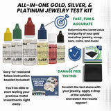 Professional Gold, Silver, Platinum Jewelry Testing Kit with Stone Instructions and Box with 30X Eye Loupe Magnifier Precious Metals 10K-24K