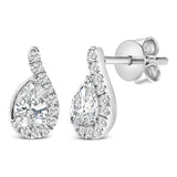 14K White Gold 5/8 Cttw Lab Grown Diamond Tear Drop Halo Stud Earring