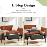 Modern Lift-Top Coffee Table Laptop Desk with Storage Shelf in Black Wood Finish
