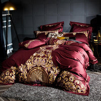 Lezkira Burgundy Red Embroidery Luxury Egyptian Cotton Duvet Cover | 3CARATS