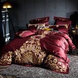 Lezkira Burgundy Red Embroidery Luxury Egyptian Cotton Duvet Cover | 3CARATS