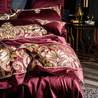 Lezkira Burgundy Red Embroidery Luxury Egyptian Cotton Duvet Cover | 3CARATS