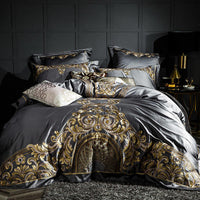 Lezkira Burgundy Red Embroidery Luxury Egyptian Cotton Duvet Cover | 3CARATS